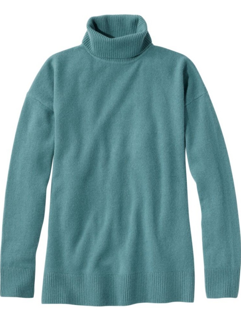 LL Bean Womens Classic Cashmere Turtleneck Sweater Teal Light Blue L Layer